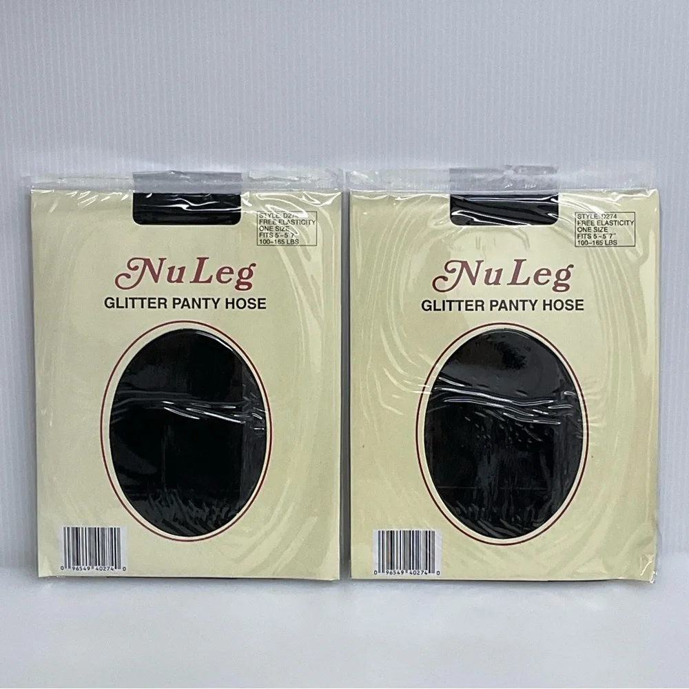 VINTAGE NuLeg sz OS Panty Hose (2 pairs) Glitter Nylon Black (1/3)